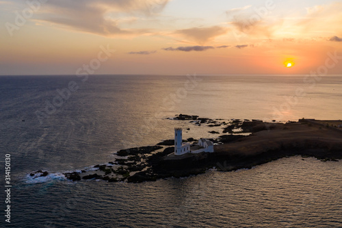 Aerial view of Praia Dona De Maria Pia lighthouse in Santiago - Capital of Cape Verde Islands - Cabo Verde