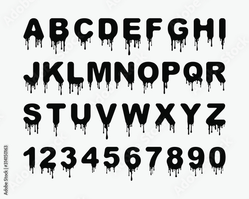 Dripping blood alphabet with splattered blood stains