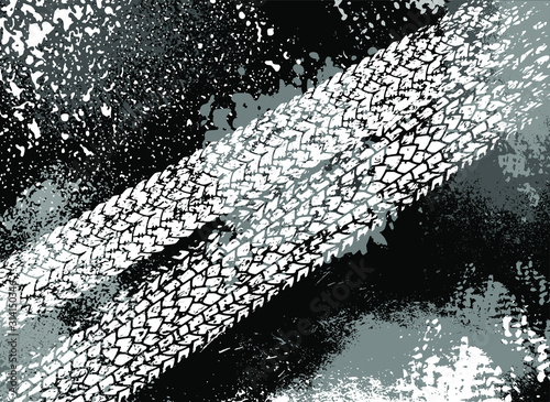 Tire tracks vector grunge background. 