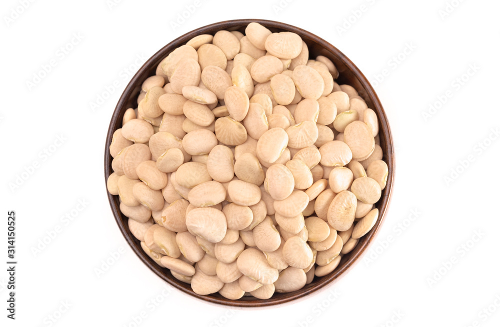 Bowl of Baby Lima Beans or Butter Beans Isolated on a White Background Bowl of Baby Lima Beans or Butter Beans Isolated on a White Background