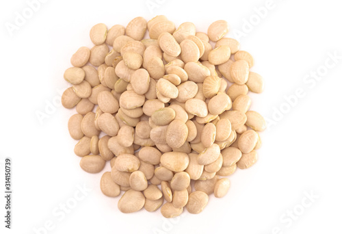 Pile of Baby Lima Beans or Butter Beans Isolated on a White Background