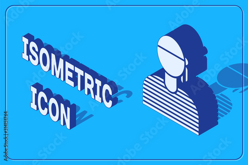 Isometric Sailor captain icon isolated on blue background. Vector Illustration