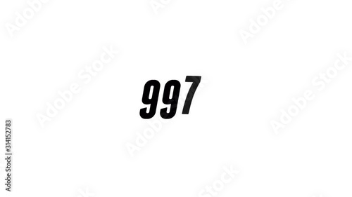 Animated counter 0-1000 black jumping symbols on white background. Flat design counting number to thousand hits. 4K digital video. photo