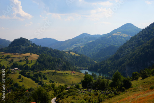 Fototapeta Naklejka Na Ścianę i Meble -  Zaovine lake, Tara mountain, Serbia, beautiful landscape of mountains, valley and lake