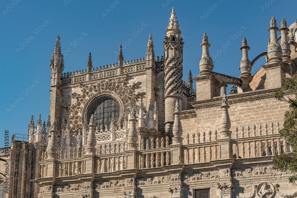 Seville Cathedral in Spain. Majestic view of this huge Catholic Cathedral
