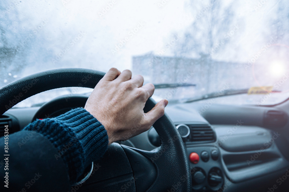 custom made wallpaper toronto digitalIcy road winter road. Winter conditions on the road. View of the driver.