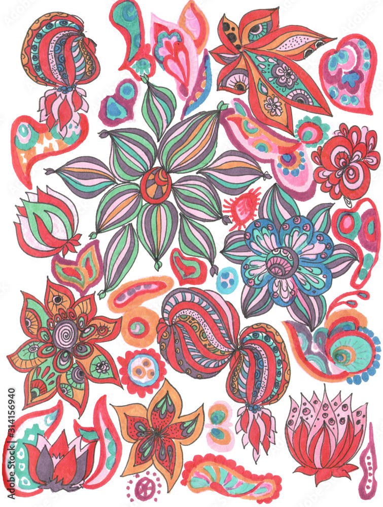 colorful doodle tungle mandala flower pattern