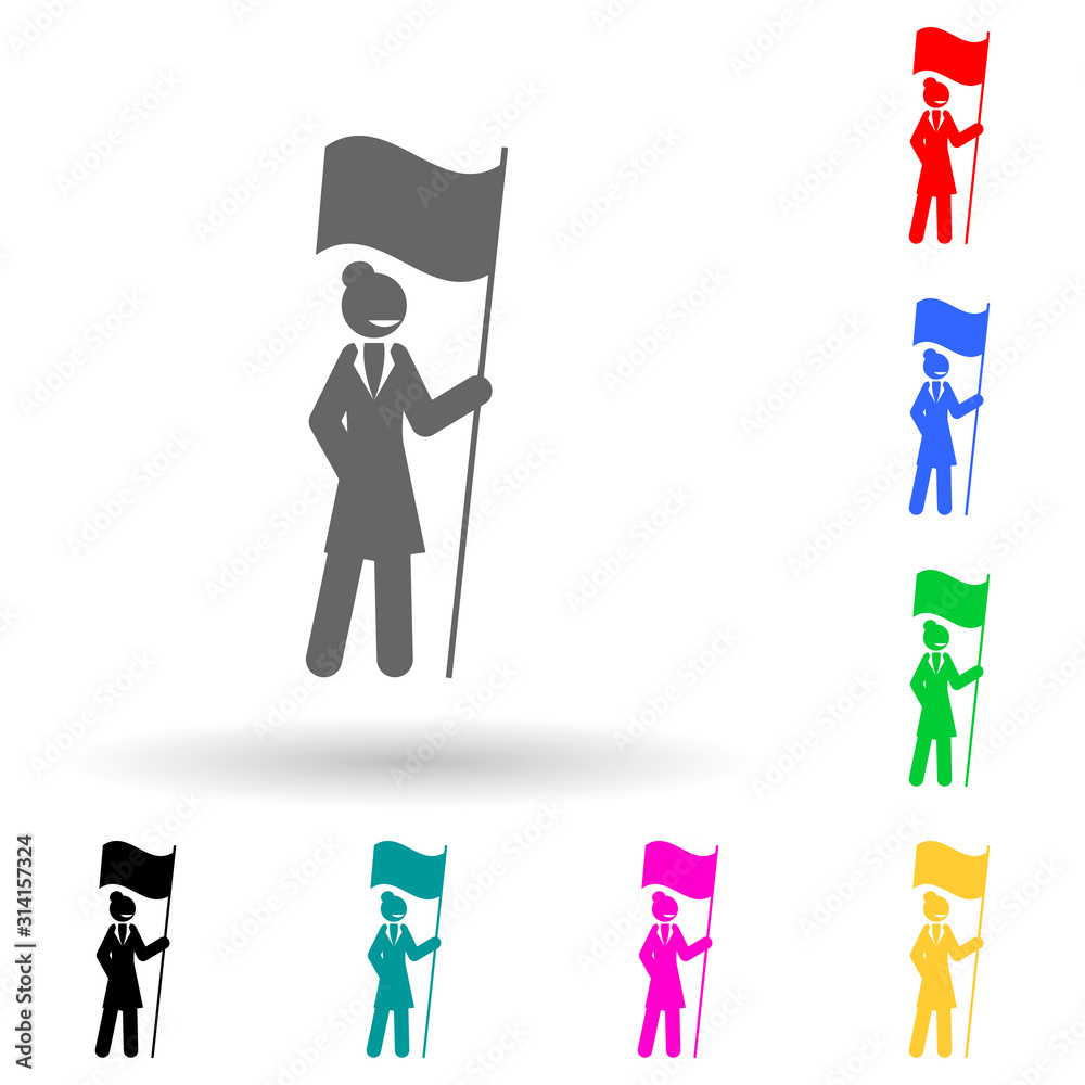 businesswoman, flag multi color style icon. Simple glyph, flat vector of business woman icons for ui and ux, website or mobile application businesswoman, flag multi color style icon. Simple glyph, flat vector of business woman icons for ui and ux, website or mobile application