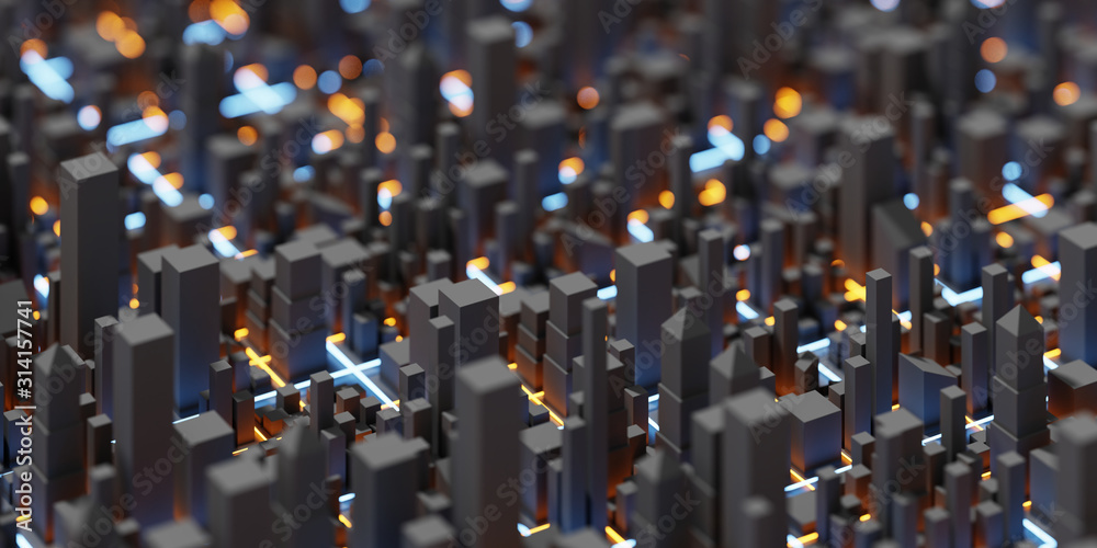 Obraz premium Techno mega city; urban and futuristic technology concepts, original 3d rendering
