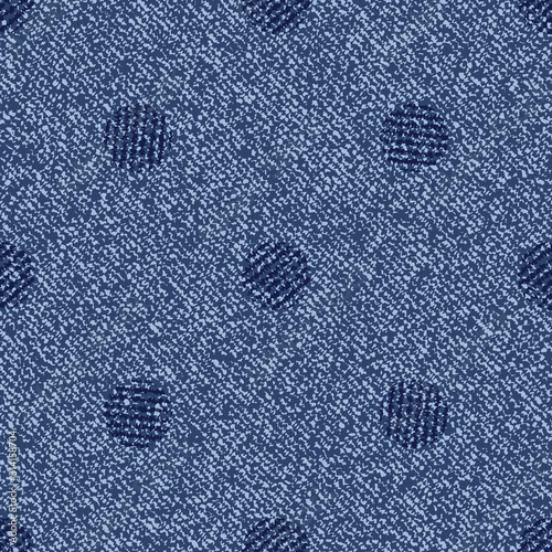Polka dots background. Vector Denim seamless pattern. Blue jeans cloth.