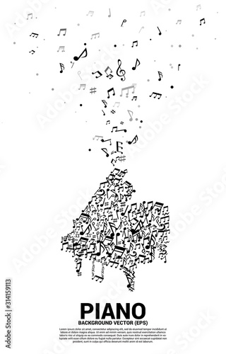 Vector music melody note dancing flow shape piano icon . Concept background for song and concert theme.