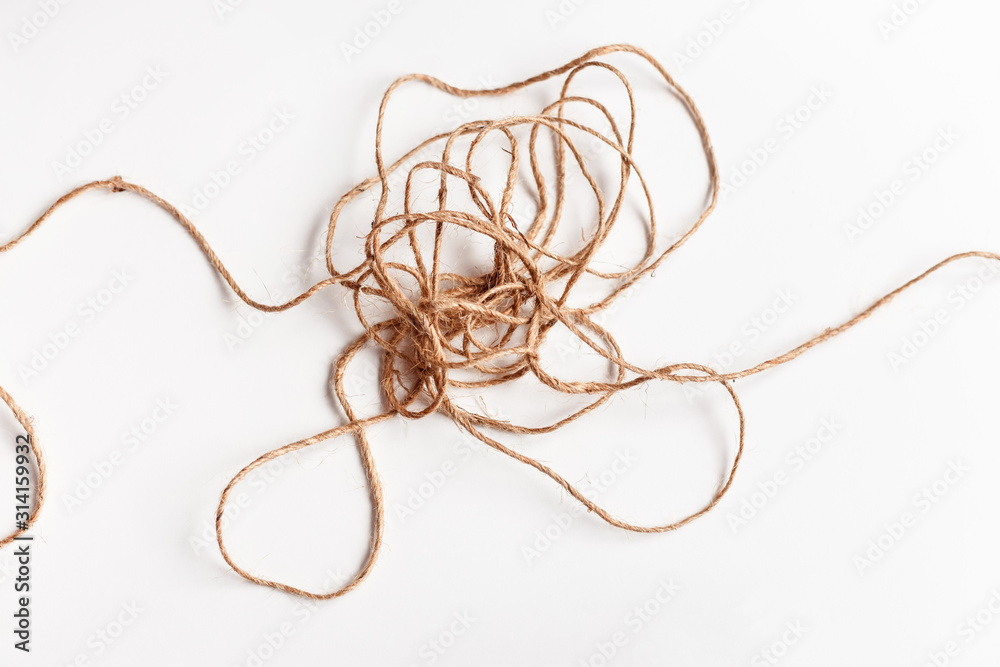Tangled thread isolated on white illustrating concepts of complex ...