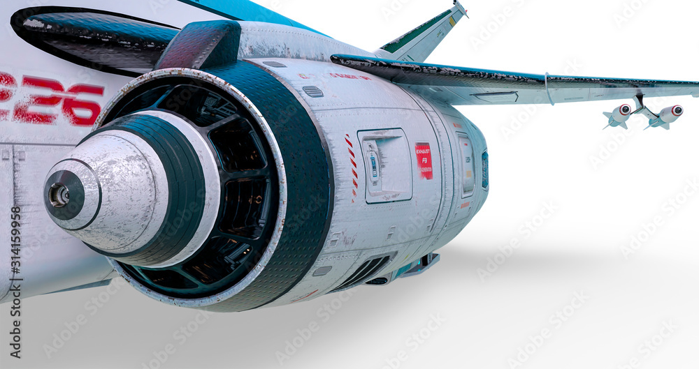 Fototapeta premium cool spaceship parked engine close up on white background