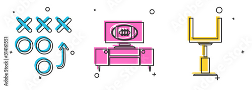 Set Planning strategy concept, American football on tv program and stand and American football goal post icon. Vector