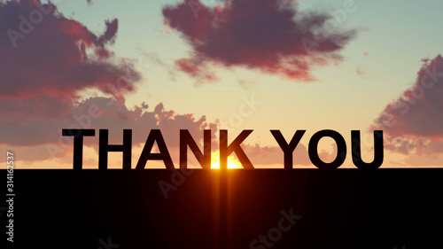 Wallpaper Mural Thank You Text Silhouette at Sunset Background, 3D Rendering Torontodigital.ca