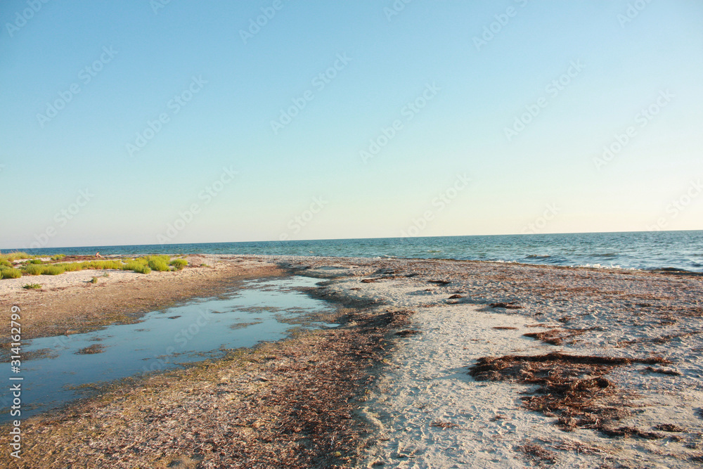Landscape of Jarylgach Island, Ukraine. Black Sea coast.