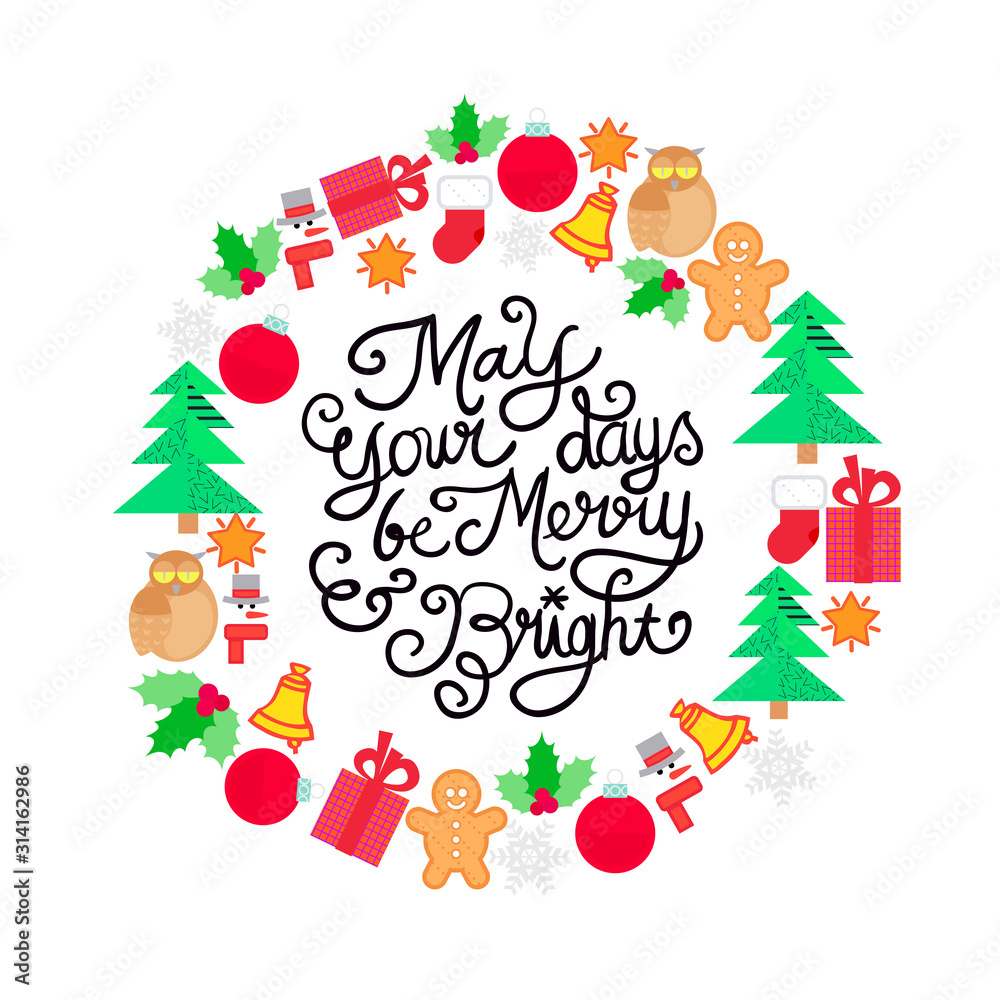Christmas and New Year calligraphy lettering poster design. Vector illustration.