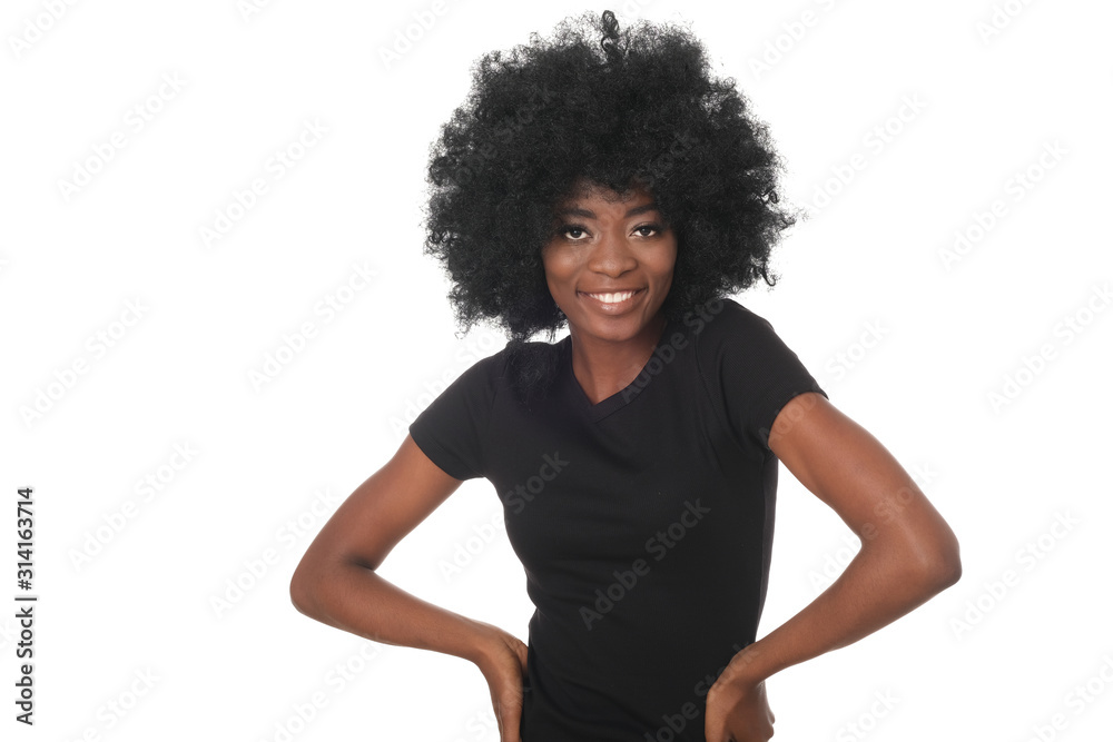 Young positive afro-amercian girl isolated on white background.