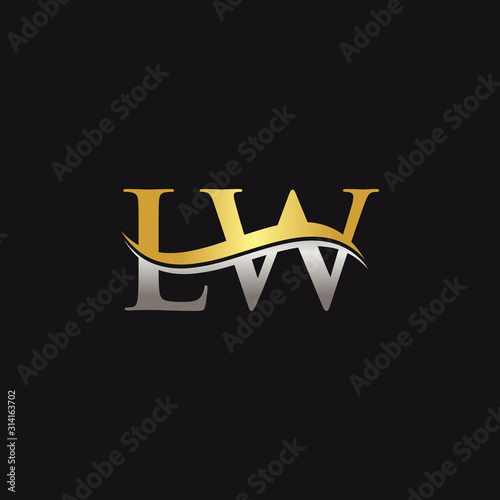 Initial Gold And Silver letter LW Logo Design with black Background. Abstract Letter LW logo Design photo