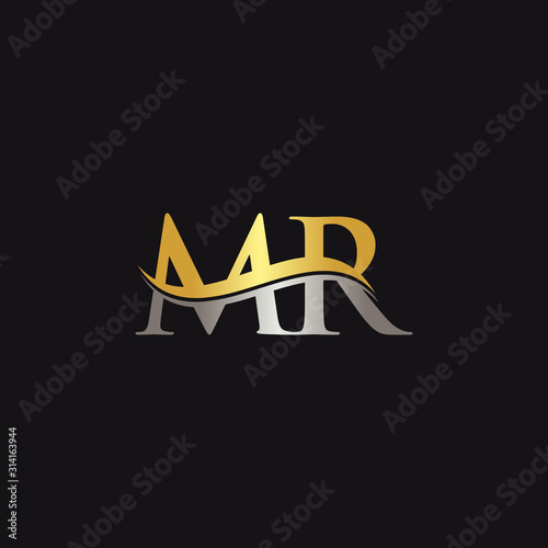 Initial Gold And Silver letter MR Logo Design with black Background. Abstract Letter MR logo Design