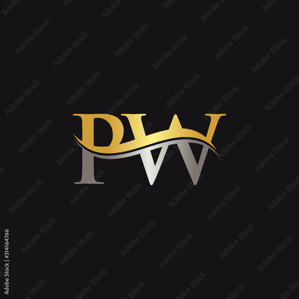Obraz premium Gold And Silver letter PW Logo Design with black Background. PW Letter Logo Design