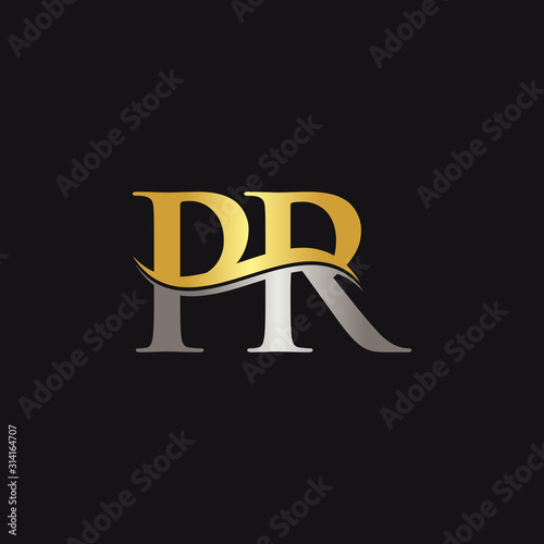 Gold And Silver letter PR Logo Design with black Background. PR Letter Logo Design