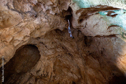 the interior of Nestor's cave near Voidokilia Beach and Gialova Lagoon. Pylos-Nestor, Messenia, Peloponnese, Greece