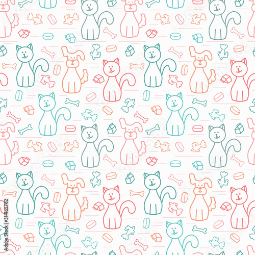 Cartoon Dogs and Cats. Vector Seamless Pattern.