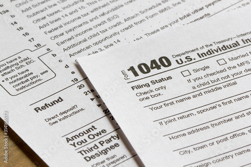 Form 1040, U.S. Individual Income Tax Return for year 2019. photo