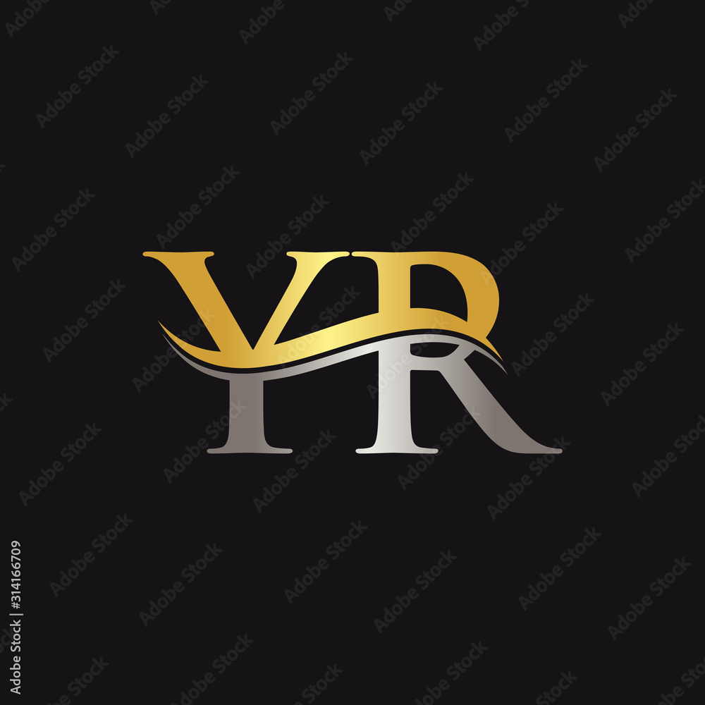 Initial Gold and Silver YR Letter Linked Logo with Black Background ...