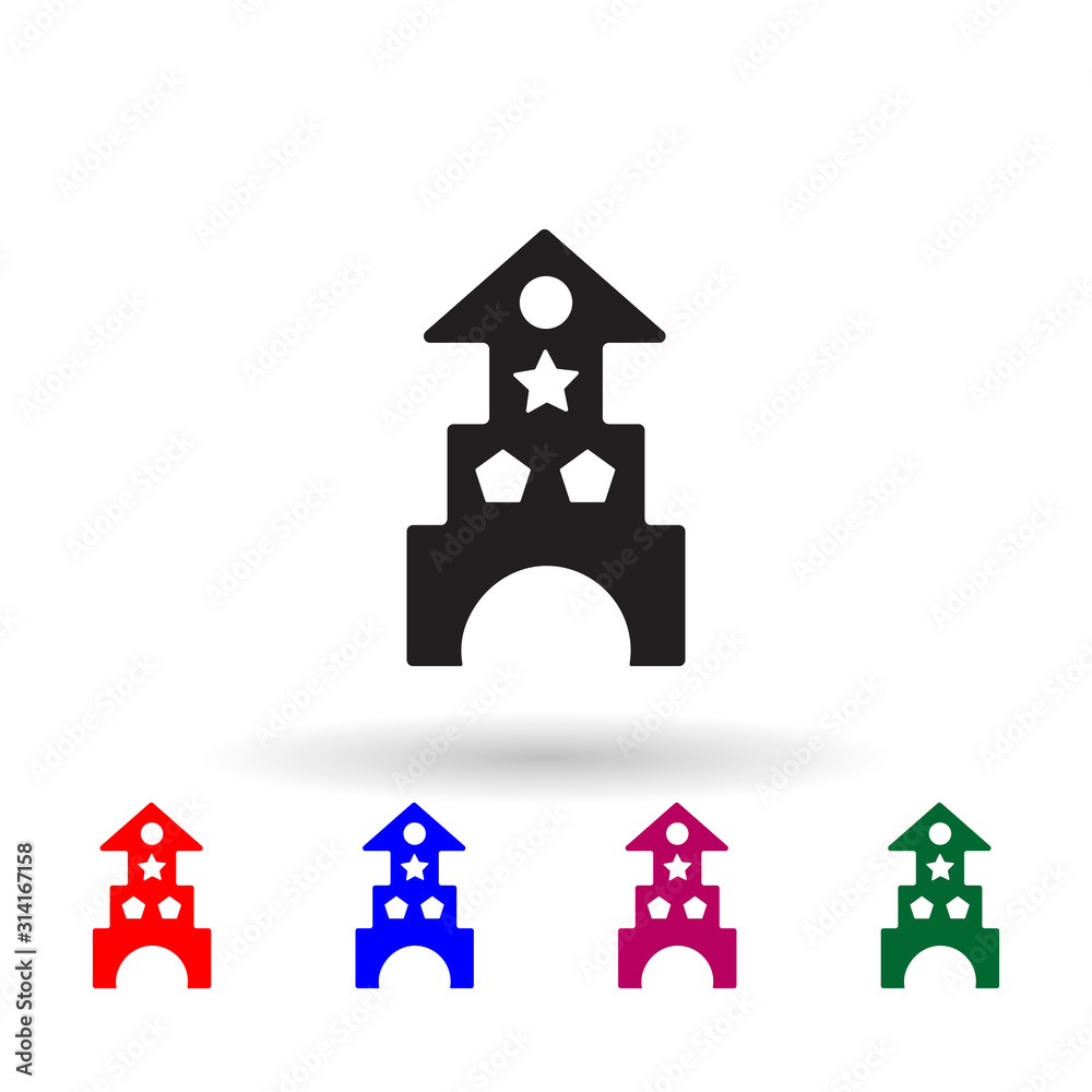 Wooden blocks toy castle and house multi color icon. Simple glyph, flat vector of toys icons for ui and ux, website or mobile application Wooden blocks toy castle and house multi color icon. Simple glyph, flat vector of toys icons for ui and ux, website or mobile application