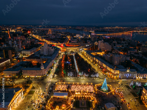 Street illumination during new year celebration in Voronezh, Russia, aerial view © Mulderphoto