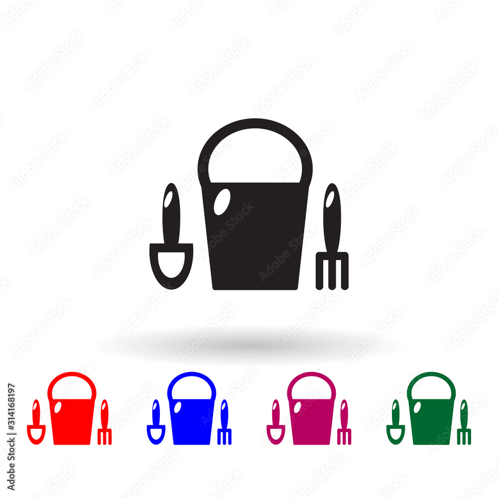 Bucket, scapula multi color icon. Simple glyph, flat vector of toys icons for ui and ux, website or mobile application Bucket, scapula multi color icon. Simple glyph, flat vector of toys icons for ui and ux, website or mobile application