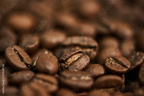Freshly roasted coffee beans. Close-up.