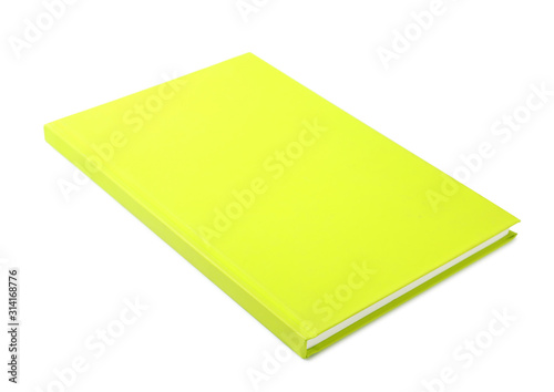 Stylish yellow notebook isolated on white. Office stationery