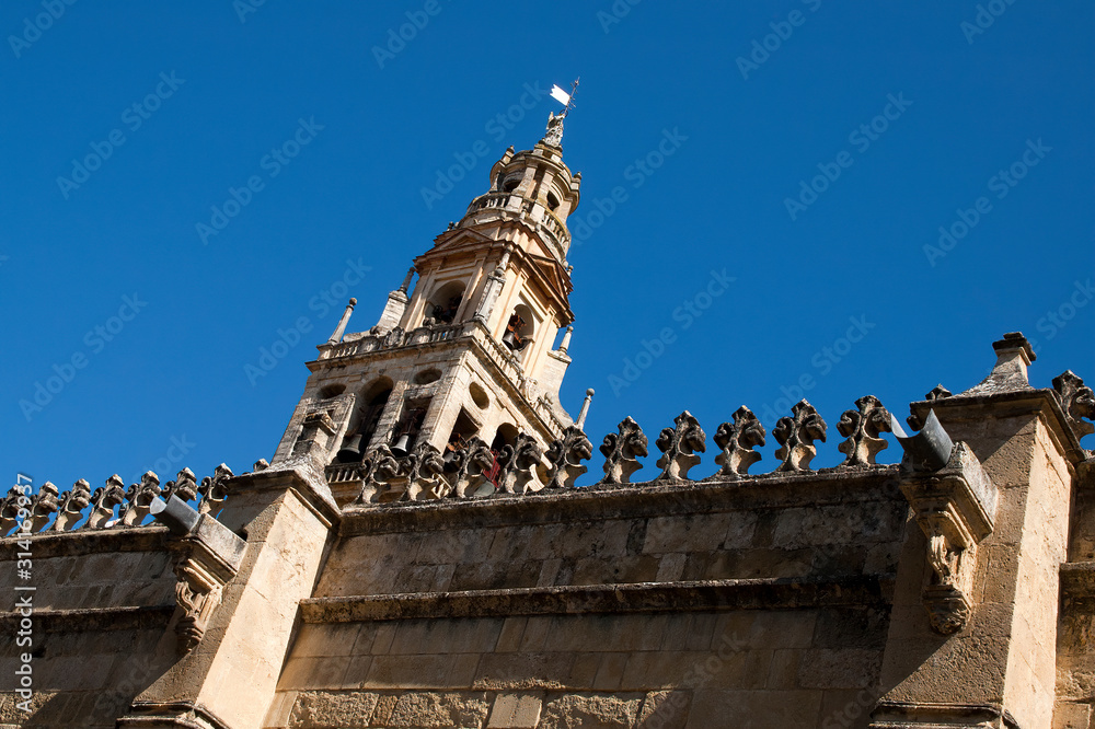 Cordoba Spain,  looking up at the Mosque-cathedral bell tower
