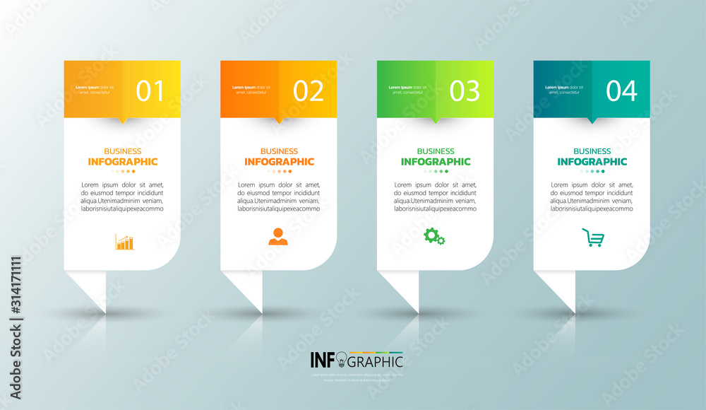 Infographics design template, 3D Business concept with 4 steps or options, can be used for workflow layout, diagram, annual report, web design.Creative banner, label vector.