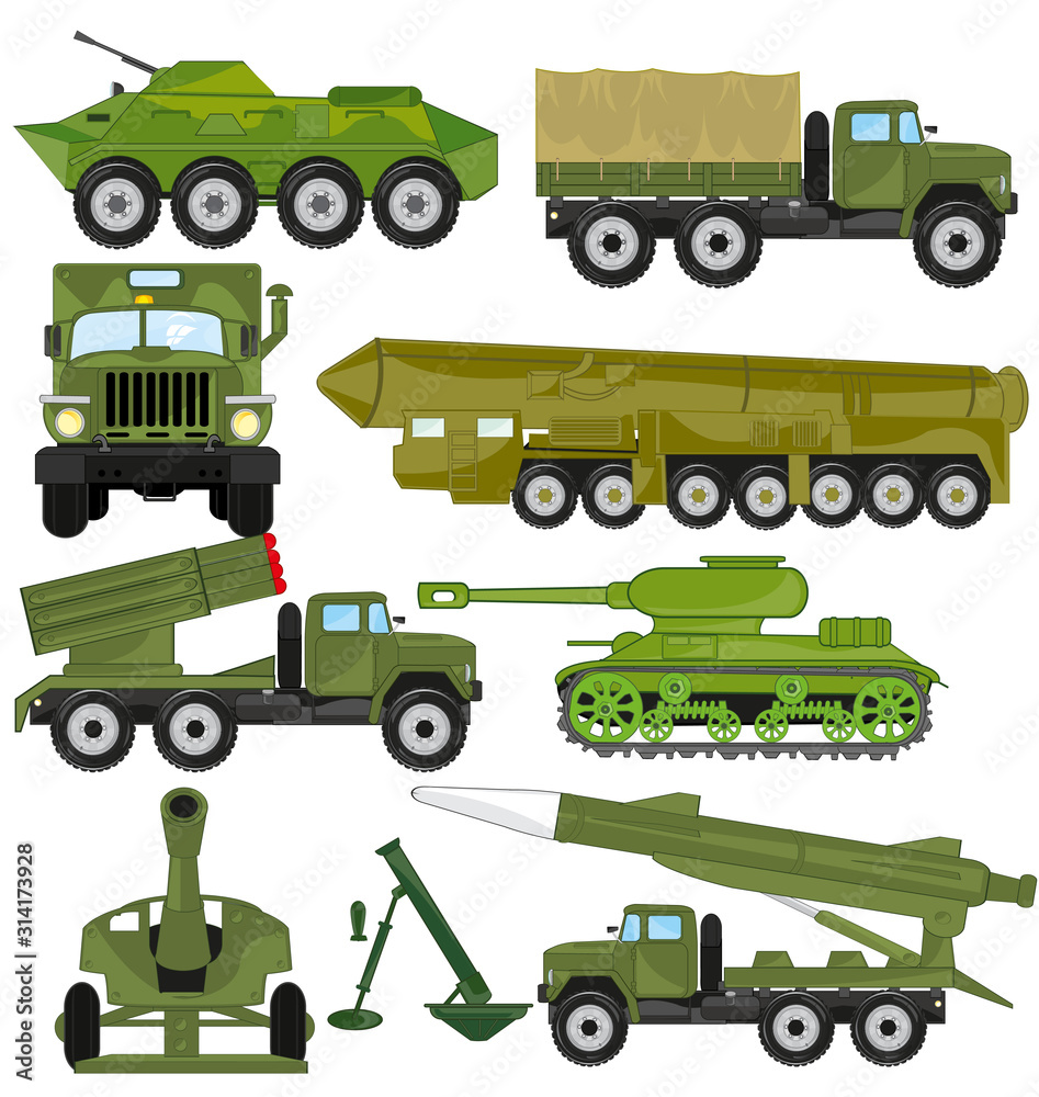 Vector illustration of the weapon and transport facilities for army Vector illustration of the weapon and transport facilities for army