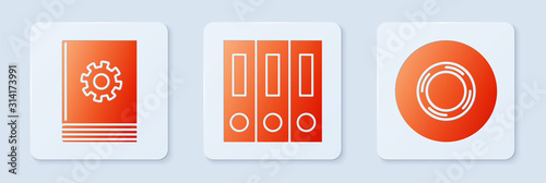 Set Office folders with papers and documents, User manual and Scotch. White square button. Vector