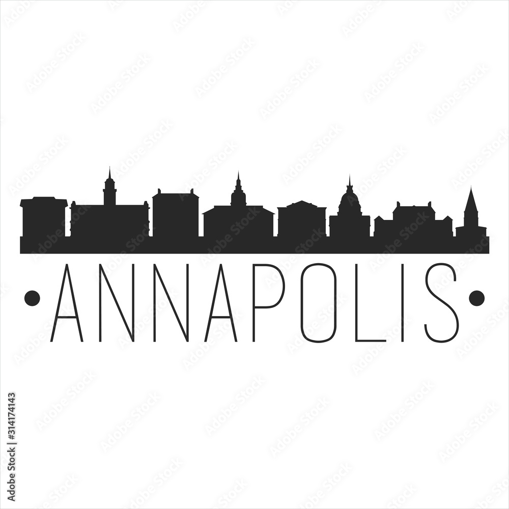 Annapolis Maryland. City Skyline. Silhouette City. Design Vector. Famous Monuments.