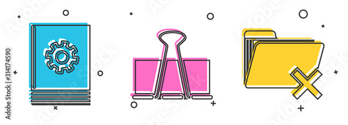Set User manual, Binder clip and Delete folder icon. Vector