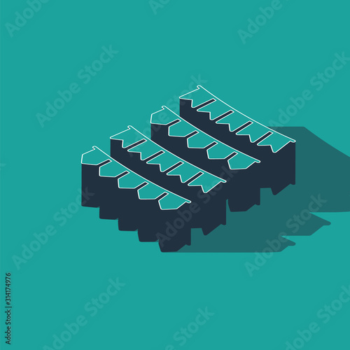 Isometric Carnival garland with flags icon isolated on green background. Party pennants for birthday celebration, festival and fair decoration. Vector Illustration