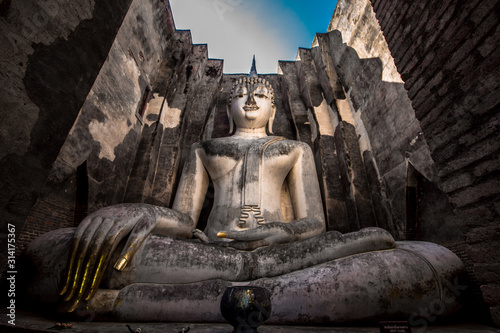 Background Unseen tourist attractions in Thailand  Big Buddha statue in Wat Si Chum  in Sukhothai province  tourists always come to see the beauty.