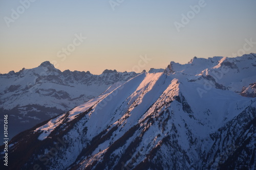 Snowy mountain evening scene