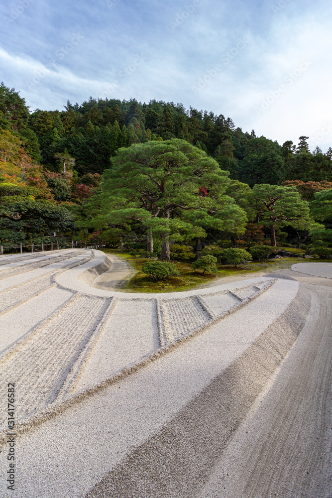 Ginkakuji temple, Japanese dry sand and gravel zen garden during autumn season in Kyoto, Japan.