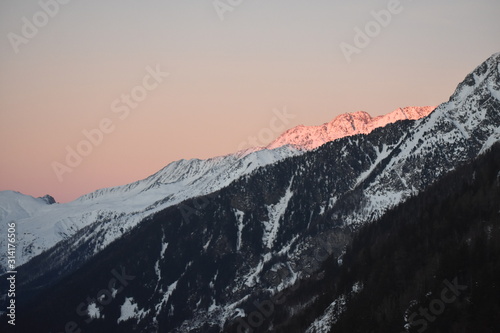 view of mountains in the sunset