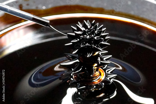 Beautiful forms of ferromagnetic fluid. Iron dissolved in a liqu photo