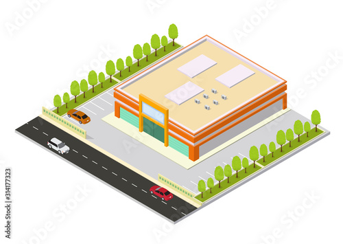 isometric shopping mall or supermarket building icon