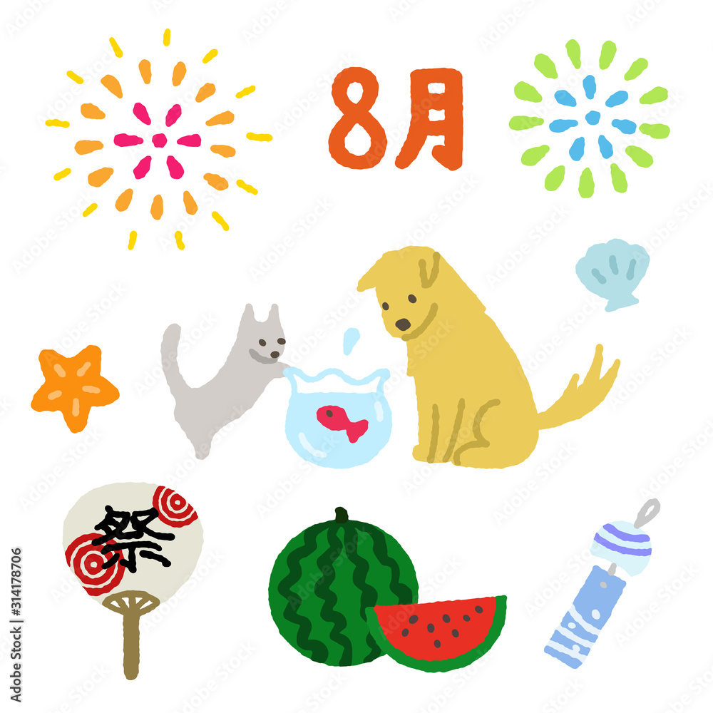 8月素材　犬と猫