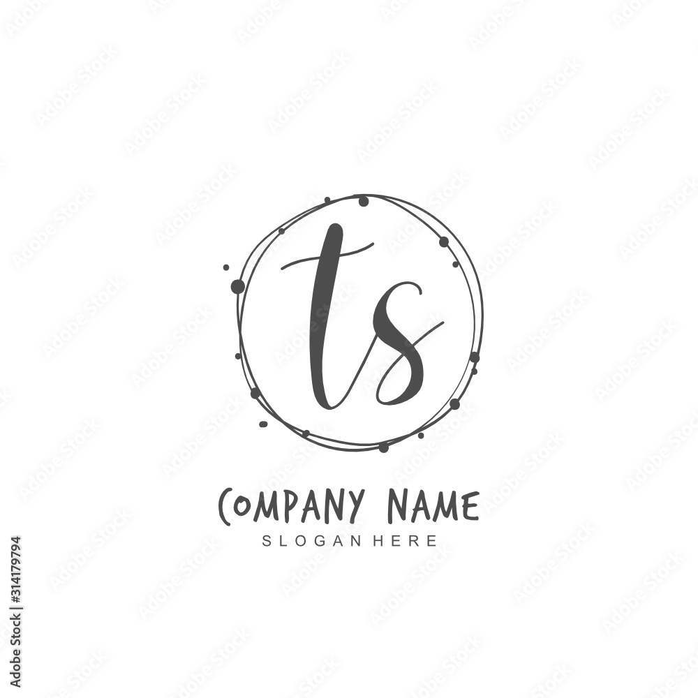Obraz premium Handwritten initial letter T S TS for identity and logo. Vector logo template with handwriting and signature style.
